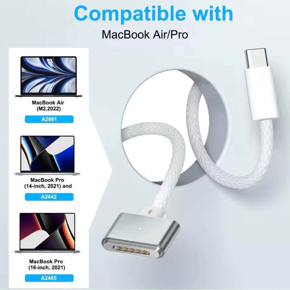 New 3 Pcs USB Type C for MacBook Magsafe 3 Magnetic Cord Laptop
Charging Cable